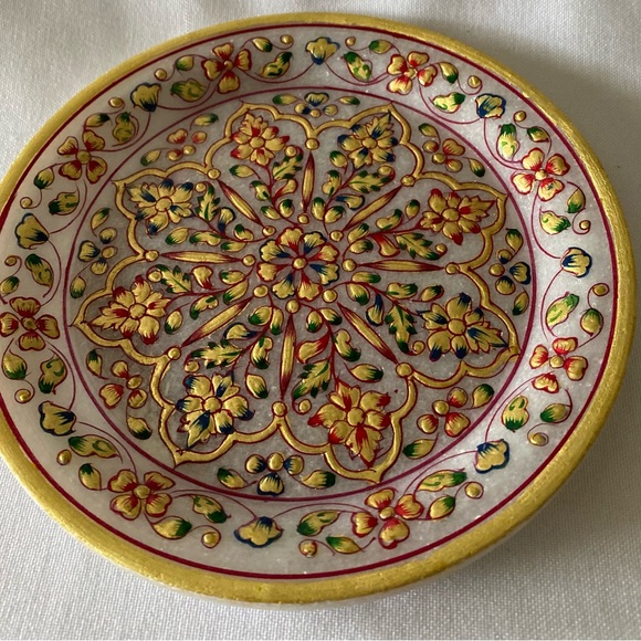 GORGEOUS Floral Motif Marble Hand Painted Gold Leaf Decorative Plate - Picture 5 of 7